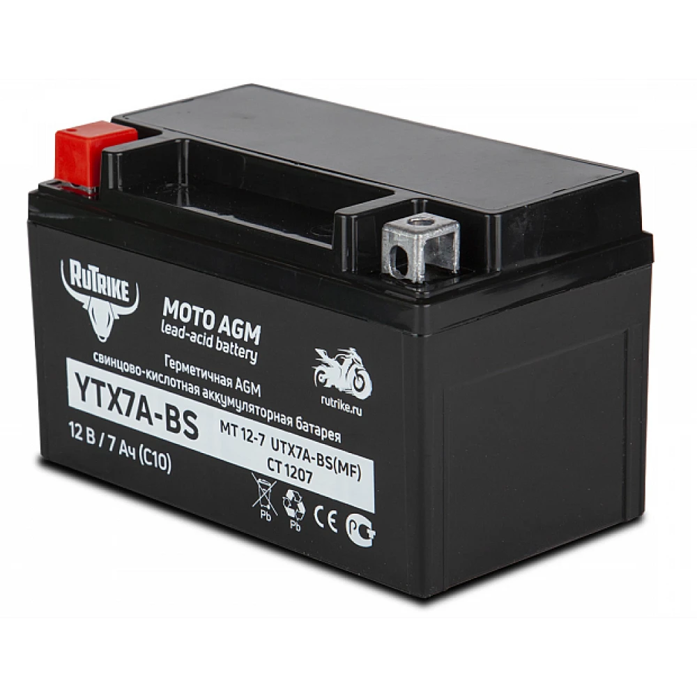 Тяговый стартерный аккумулятор Rutrike YTX7A-BS (12V/7Ah) (UTX7A-BS, CT 1207, MT 12-7) 1